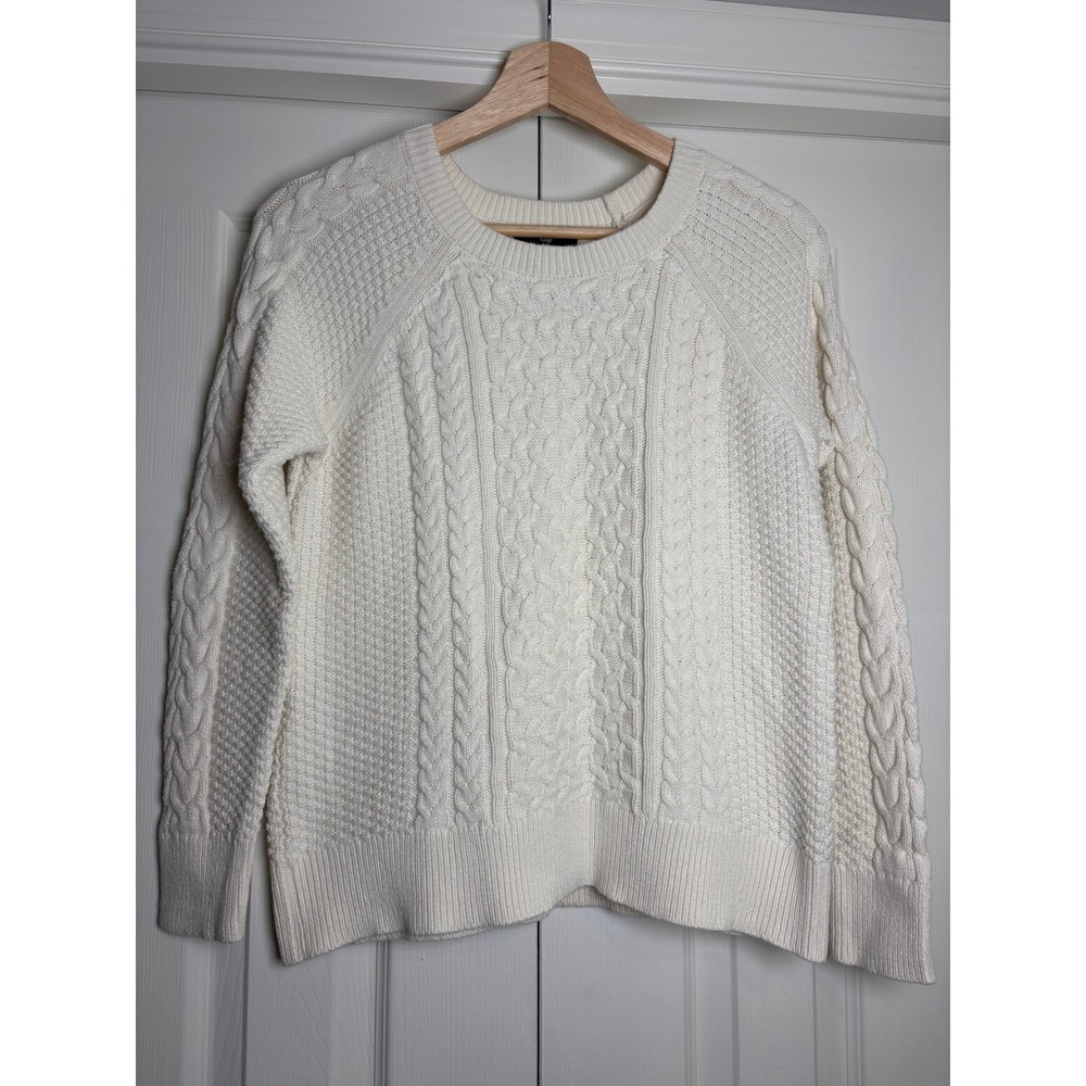 Gap Women Cream Cable Knit Cotton Sweater Long Sleeve Crew Neck Pullover Size S